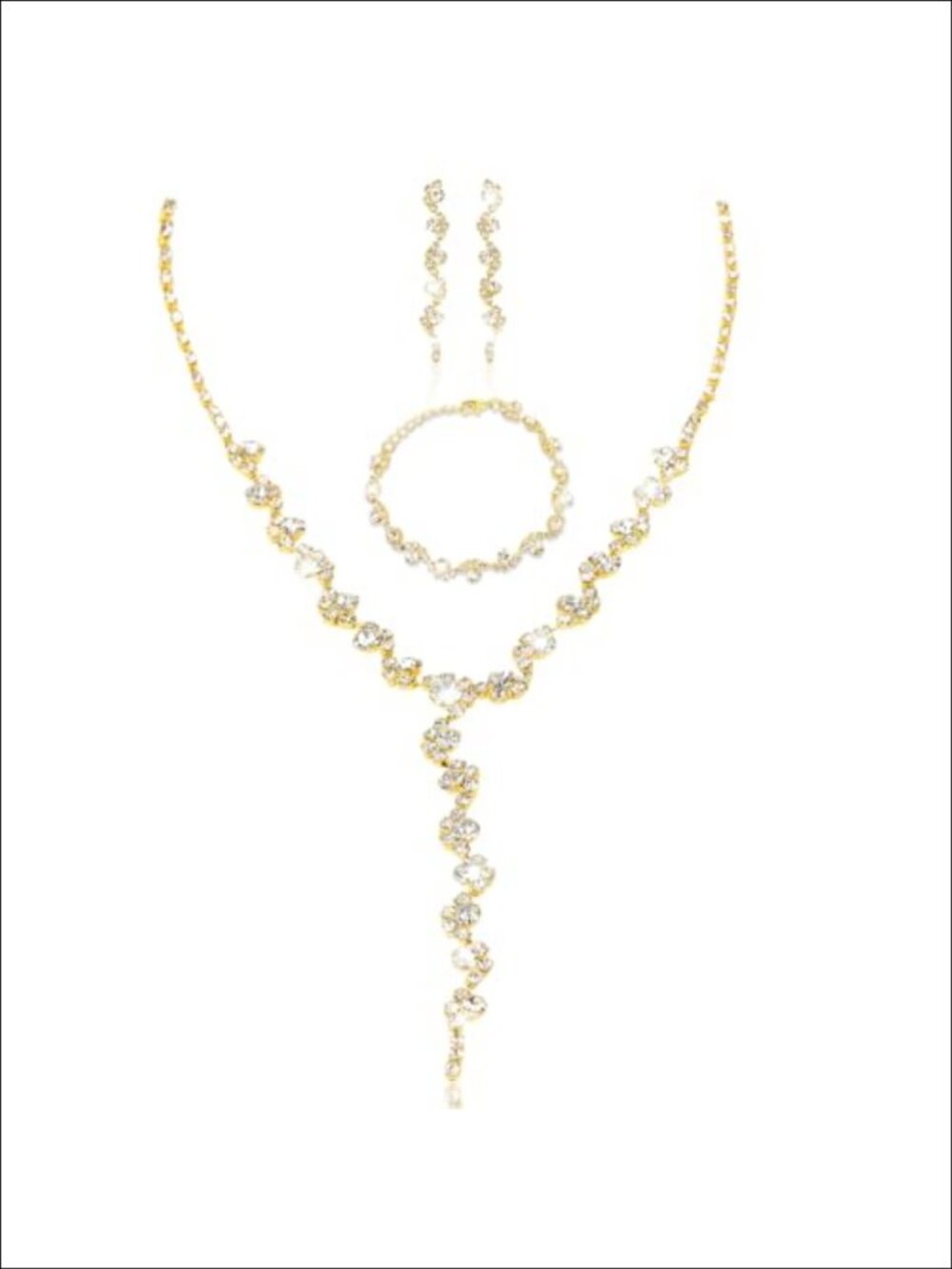 Rhinestone Alloy Jewelry Set Long Pendant Necklace Bracelet Dangle Earrings